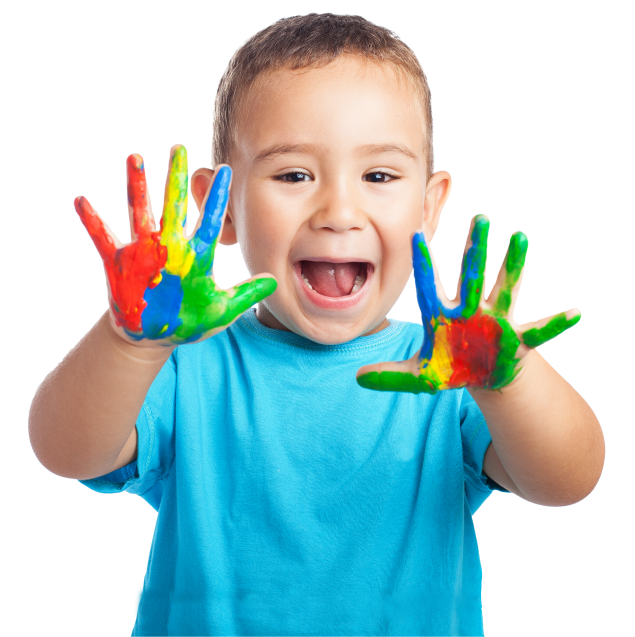 a little boy with paint hands