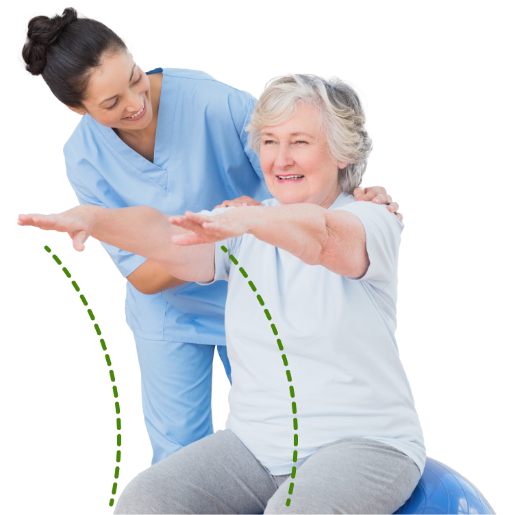 Woman helping a second women do strength exercises