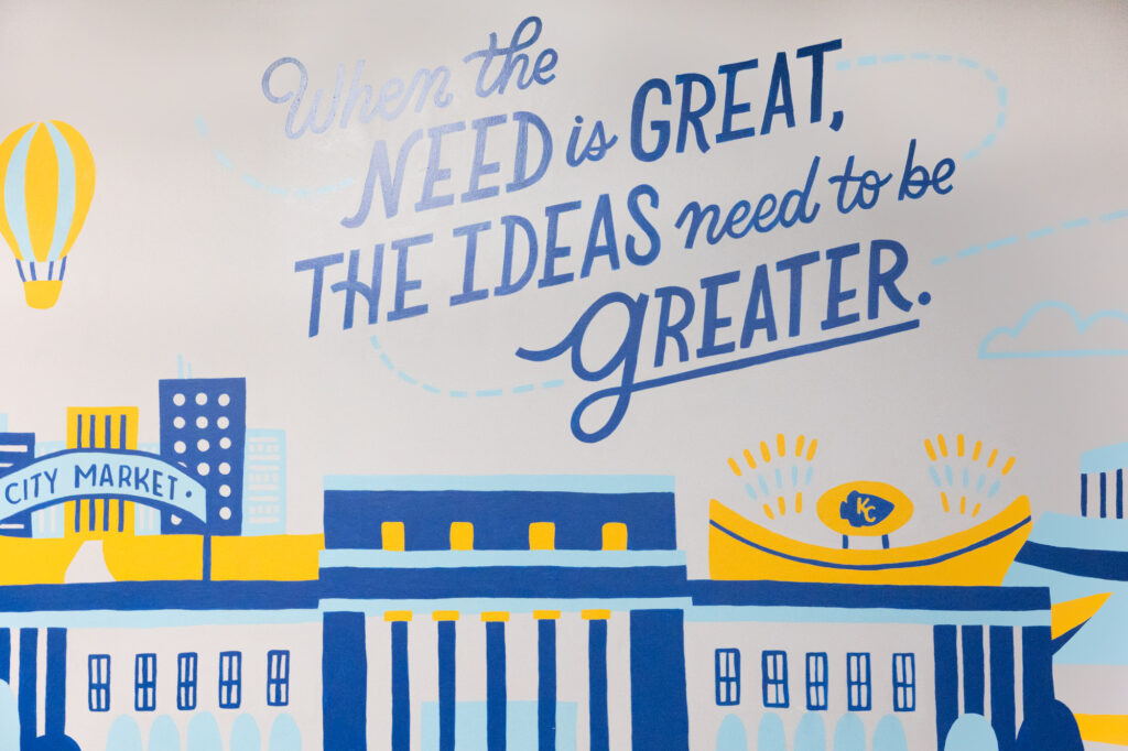 “When the need is great, the ideas need to be greater” quote on wall in peds gym