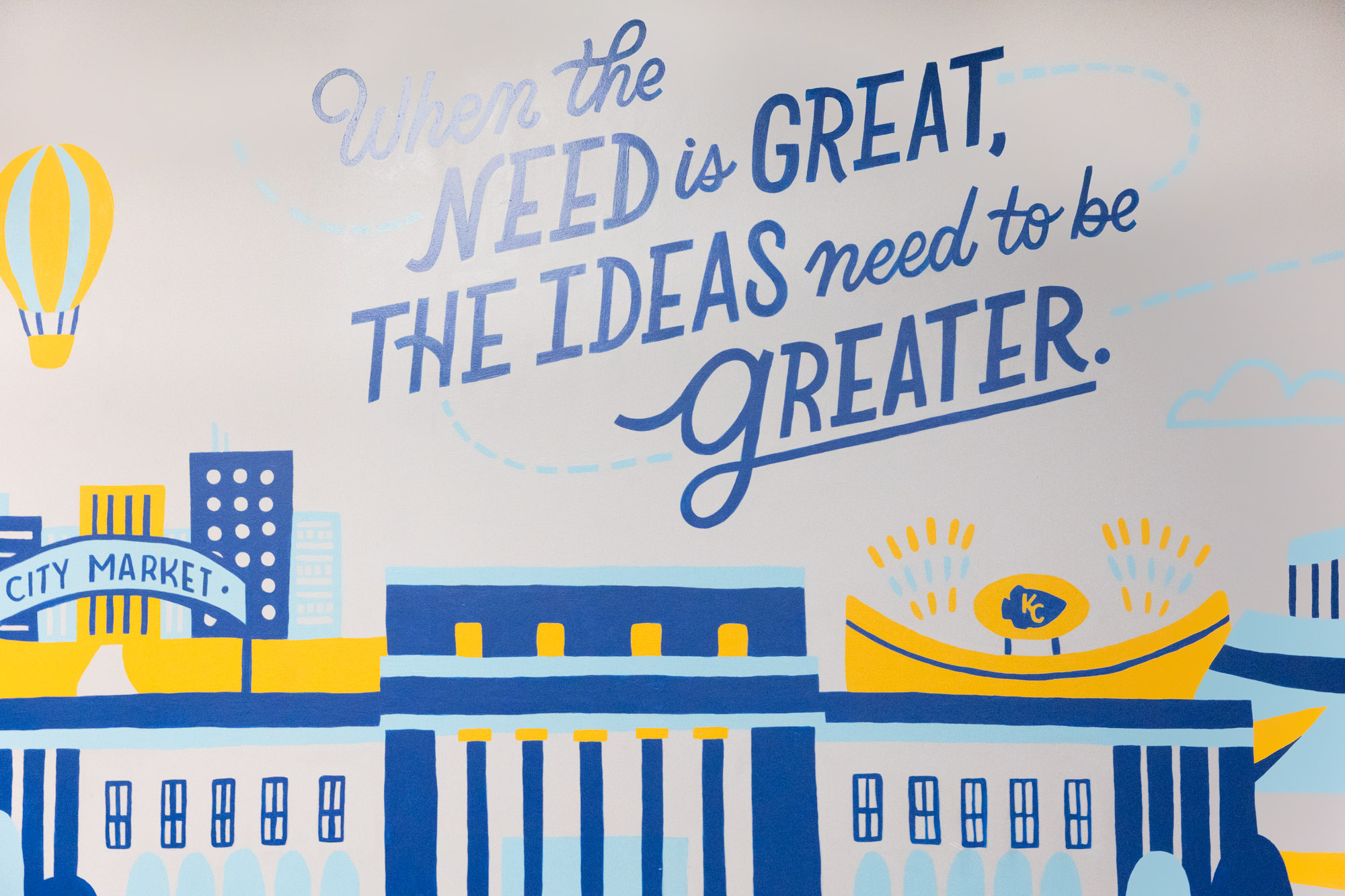 “When the need is great, the ideas need to be greater” quote on wall in peds gym